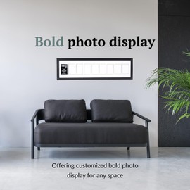 Creative Letter Art 4” x 6” Multiple Opening Picture Frame Collage with 9 holes, Manhattan Black Frame with 10 x 40-inch White Mat, Full-Strength Glass, Photo Collage for Wall, 9 Openings