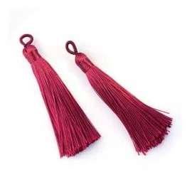 5 x Dark Red Silky Soft 8cm-9cm Tassels with Hanging Loops. For Making Bookmarks, Jewellery Bling, Pendants Decoration and other Crafts
