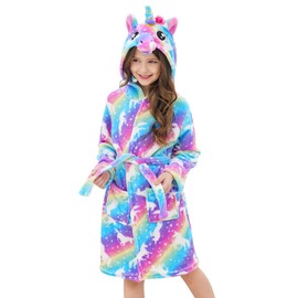 Doctor Unicorn Girls Fleece Hooded Robe Toddler Warm Fuzzy Bathrobe Unicorns 6-7 Years