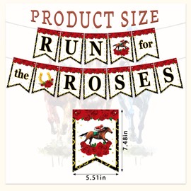 Kentucky Racing Banner Run for The Roses Party Decoration Horse Racing Theme Garland for Derby Day Equestrian Party Supplies Pre-Strung Felt Hanging Banner