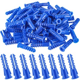 Glooglitter 500 Pieces Ribbed Plastic Anchors 8-10-12 X 1-1/4 Inch Drywall Anchors for Hollow Walls Pictures Artwork Decor Light Duty Anchoring Application (Blue)
