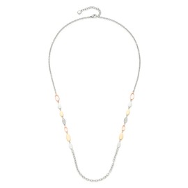 Leonardo Anita 021547 Stainless Steel Necklace Long Tricolour Link Necklace with Oval Stainless Steel Plate and Cubic Zirconia, Women's Jewellery, 1 Piece, Stainless Steel, No Gemstone