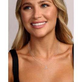 HABIKIP Silver Layered Necklaces for Women, Stackable Layering Dainty Paperclip Chain Link Necklaces for Women Trendy Non Tarnish Stacked Simple Pendent Necklace Set Fashion Jewelry for Women