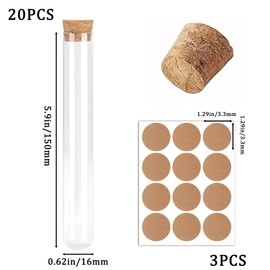 Pack of 23 Test Tubes with Corks, Transparent Plastic Test Tubes for Flowers and Laboratories, 16 mm x 150 mm, with 3 Corks and 20 Test Tubes