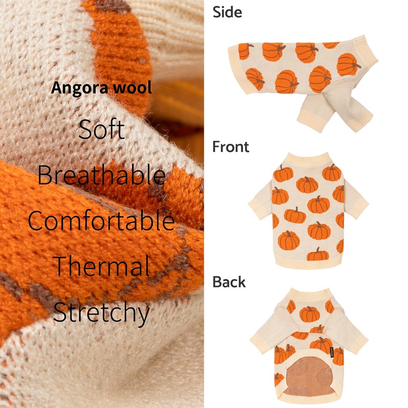 Fitwarm Pumpkin Dog Sweater, Thanksgiving Outfit for Small Dogs Boy