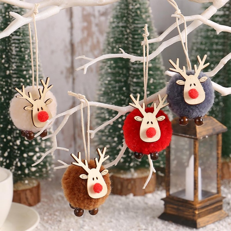 Christmas Ornament, Plush Set, 6-piece Set, Cute, Reindeer, Christmas Tree,