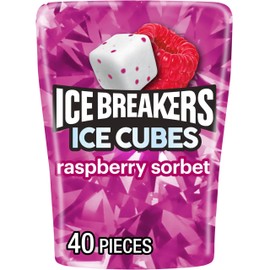 ICE BREAKERS Ice Cubes Raspberry Sorbet Flavored Sugar Free Chewing Gum Bottle, 3.24 oz (40 Pieces)