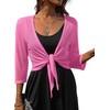 PrinStory Women's Tie Front Shrug 3/4 Sleeve Bolero Cardigan Lightweight