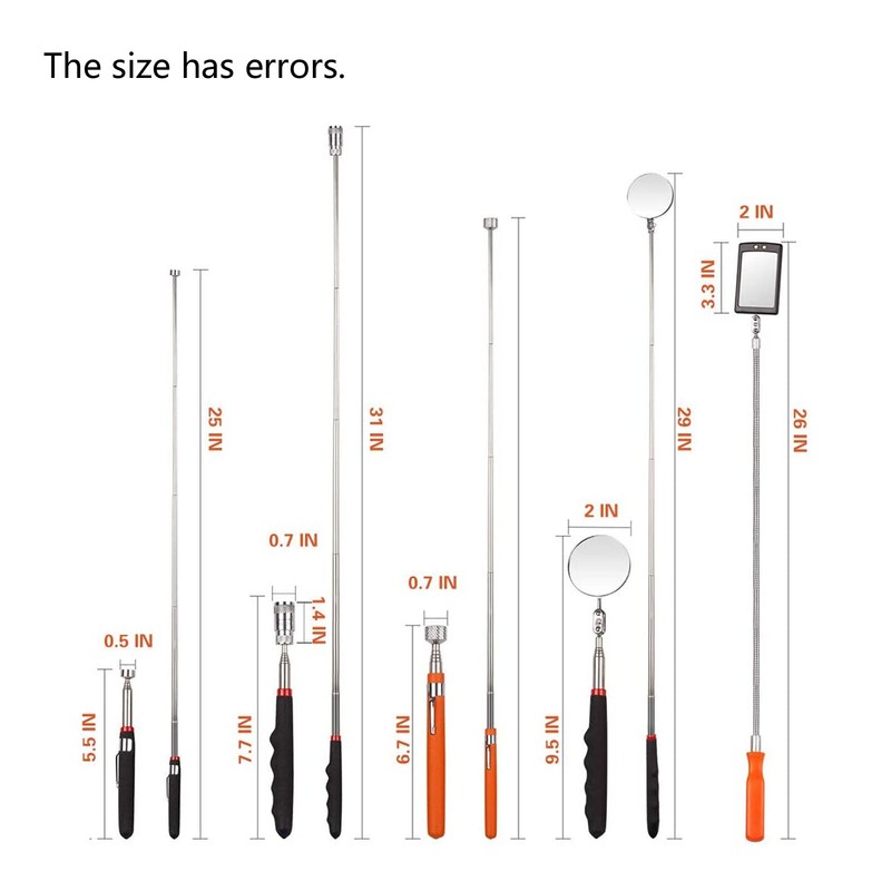 5Pcs Telescoping Magnetic Pickup Tool 360° Rotation Shock Resistant LED