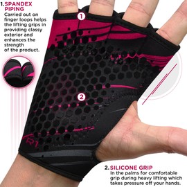 RDX Weightlifting Gloves Workout Gym Fitness Breathable Anti-Slip Open Back Grippers Deadlift Muscle Training HIIT Exercise Women Men Rowing Cycling Hanging Climbing (Pink,XS/S)
