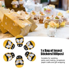100 Pack Small Wood Bug Stickers Wooden Mini Decorative Stickers Make Crafts Ladybug Bee Style Use for Decorating Cards Clothes Shoes Bags Gift Wrap Lightweight and Cute (Bee)