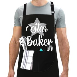 LINEN CLOSET® Baking Aprons for Women Baker Aprons for Men Funny Baking Gifts for Bakers Wife Husband Mother Daughter Kitchen Apron with Pockets- star baker apron