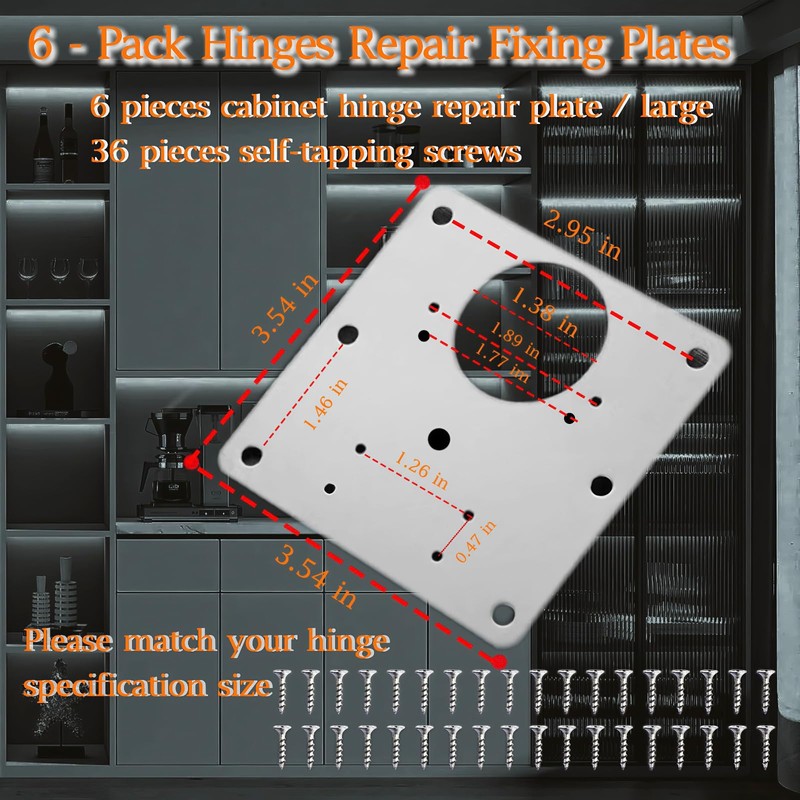 6 Pcs Cabinet Door Hinge Repair Plates, Cabinet Hinge Repair