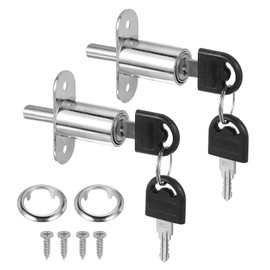 sourcing map Push Plunger Lock with Keys & Screws & Locking Ring 3/4" Cylinder Diameter, Keyed Alike 1-1/4" Cylinder Length for Window Drawer Cabinet Garage (Pack of 2, Silver)