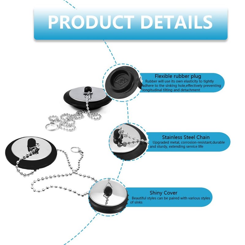 Universal Bath Plug with Chain Bathroom Sink Plug Replacement Drain