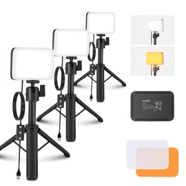 NEEWER Basics BP66 Pack of 3 LED Video Light Panel Desk Lamp, Video Conference Table Light Set with Desktop Tripod/Filters for Webcam Computer Zoom Make Up Selfies Streaming Bi-Colour Dimmable