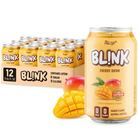NÜLIFE BL!NK Sparkling Energy Drink – Zero Sugar, Zero Calorie – Natural Caffeine + Lutein for Eye Support – Essential Vitamins – Vegan, Gluten-Free – Mango Flavor, 11.16 Fl Oz (12 Pack)
