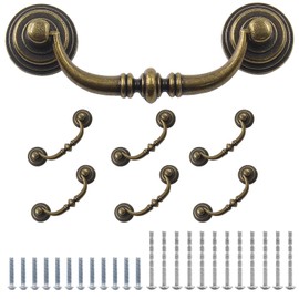 Waziaqoc 6PCS Antique Drop Bail Pulls, 3.5" Hole Center Shabby Chic Drawer Pulls Vintage Bronze Cabinet Pull Handles for Dresser Cupboard Wardrobe Kitchen Door