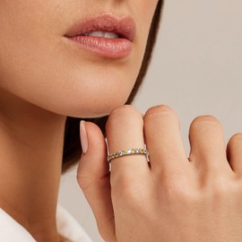 RANDES Citrine Rings for Women Eternity Band November Birthstone Ring 925 Sterling Silver Yellow Stone Stacking Ring Size 7