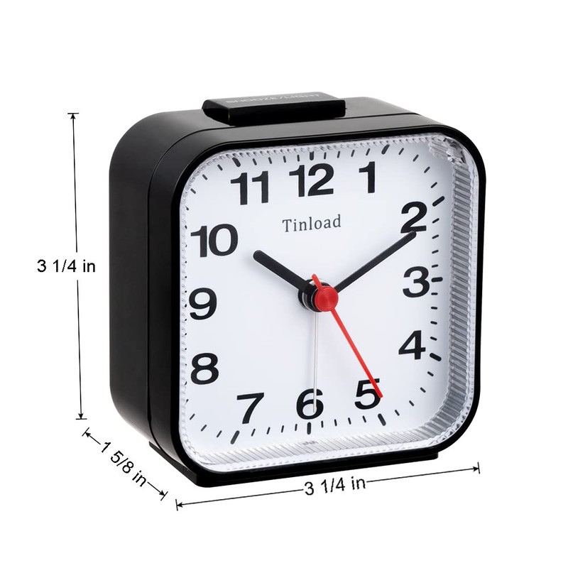 Tinload Small Battery Analog Alarm Clock Silent Non Ticking, Ascending