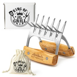 Haooryx BBQ Meat Shredder Claws - Father's Day Best Papa Ever Stainless Steel Meat Shredder Claws Set Xmas Christmas Gifts Grilling Tool BBQ Accessories Drawstring Bag Box King of the Grill Top Chef