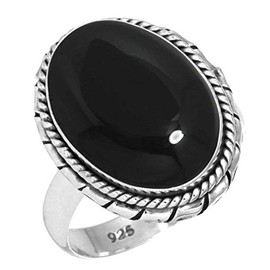 Jeweloporium 925 Silver Ring for Women Size N 1/2 Natural Black Onyx Stone Costume Silver Ring Anniversary - Gift Vintage Jewelry