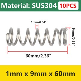 Qrity Pack of 10 compression springs, stainless steel coil springs, 304 steel spring, 1 x 9 x 60 mm spring, compression spring for replacement and repair