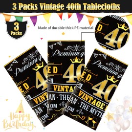 3 Packs Vintage 40th Plastic Tablecloths Black Gold Vintage Happy 40 Birthday Party Table Cloth Cheers to 40 Years Party Decorations for Men 40th Theme Birthday Party Supplies Outdoor Indoor (3)