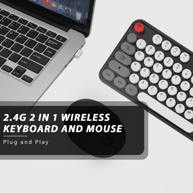 Wireless Keyboard and Mouse, KOOTOP Cute Keyboard and Mouse, 2.4G