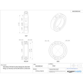 Climax Metal 2C-250 Steel Two-Piece Clamping Collar, Black Oxide Plating, 2-1/2" Bore Size, 3-3/4" OD, With 3/8-24 x 1 1/4 Set Screw