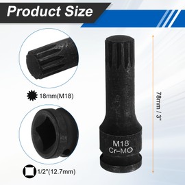 HARFINGTON 5pcs 1/2" Drive M18 Triple Square Impact Spline Bit Socket 18mm CR-MO Steel 12-Point Triple Square Sockets with Cotter Pin and O-ring for Power Drill Drivers Adapter