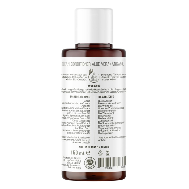 Wildschön Natural Cosmetics: Clean Organic Conditioner Aloe Vera + Argan