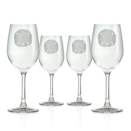 Rolf Glass Sand Dollar White Wine Glass | 12 ounce Stemmed Wine Glasses | Set of 4 | Lead-Free and Diamond-Wheel-Engraved Glass | Made in the USA