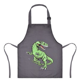 XonyiCos Kids Boys Dinosaur Apron with Pockets, Girls Aprons for Cooking, Painting, Chef Apron for Children 3-12 Years (Black and Green Dinosaur, Small (3-5 Years))