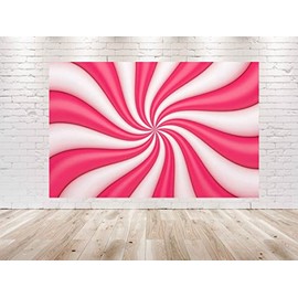 7x5 FT Lollipop Swirl Backdrop – Candyland Birthday Party Decoration. Pink Peppermint Candy Theme Photo Banner.