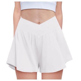 Zaclotre Girls Flowy Shorts with Spandex Liner V Crossover 2 in 1 Athletic Running Shorts with Pockets Kids Butterfly Skorts White