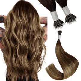 YoungSee Nano Link Hair Extensions Human Hair Balayage Nano Ring Hair Extensions Remy Hair 18Inch Dark Brown with Strawberry Blonde 50G/S