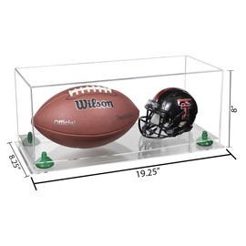 Better Display Cases Acrylic Full Size Football and Mini Helmet Display Case with Clear Case, Green Risers and Clear Base 19.25" x 8.25" x 8" (B47/A103)