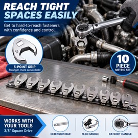 Crowfoot Wrench Set for Tool Kits – 3/8-Inch Drive Carbon Steel Metric Heads for Workshop Use