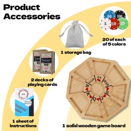 Jyquorp Michigan Rummy Game Deluxe Set Perfect Blend of A Royal Game of Hearts Rummy Poker Wooden Tripoley Board Game Betting Bluffing Game Classical Family Card Game for 100 Chips（Walnut）