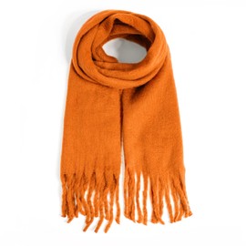 AUSEKALY Women's Scarf Big Colorful Thick Blanket Wrap Winter Oversized Warm Chunky Scarves Solid Orange Red