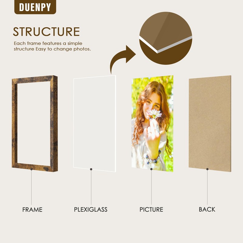 DUENPY 4 Folding 4x6 Picture Frame Horizontal Engineered Wood Accordion