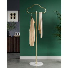 Semjar Gold Coat Rack,Gold Clothes Rack Freestanding with Heavy Duty Marble Base,Clothing Shirt Display Stand,Small Metal Standing Gold Clothing Rack Coat Tree for Corner for Bedroom Boutique Entryway