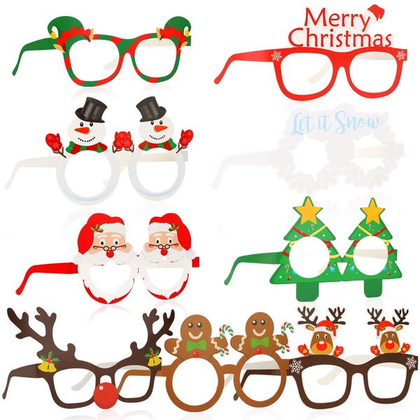 HOWAF 27 Pack Novelty Christmas Glasses Paper Glasses Photo Props Christmas Decoration Costume Party Glasses Frame for Kids Adults Christmas Party Favors Gift