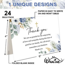 Whaline 24Pcs Funeral Thank You Card Floral Sympathy Thank You Card with Sticker Envelopes Blue Flower Bereavement Card for Memorial Service Loved Ones Celebration of Life