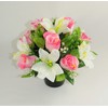 Artificial Grave Flower Arrangement with Pink Roses and White Lilies