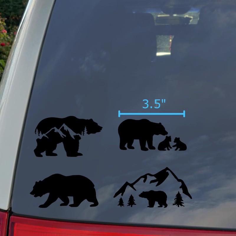 Bear Decal 4 Pack: Bear Mountain Silhouette, Momma Bear and