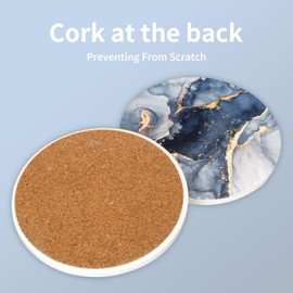 ZJNAYZF Coasters Set of 6,Coasters for Drinks,Coasters for with Holder, Marble Style Drink Coasters,Ceramic Coasters,Coasters with Cork Backing for Table Protection,Navy Blue