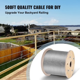 VEVOR 1/8 T316 Stainless Steel Cable 500FT, 1x19 Tighter Core Cable Railing System Wire Rope Aircraft Deck Railing Kit Fence Wire