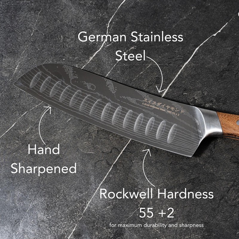 Swiss Diamond 7 Inch Santoku Knife - German Steel with